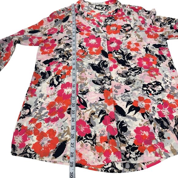 Chaus New York Floral Button-Down Blouse SZ L PinkOrange Lightweight Long Sleeve - Picture 5 of 12